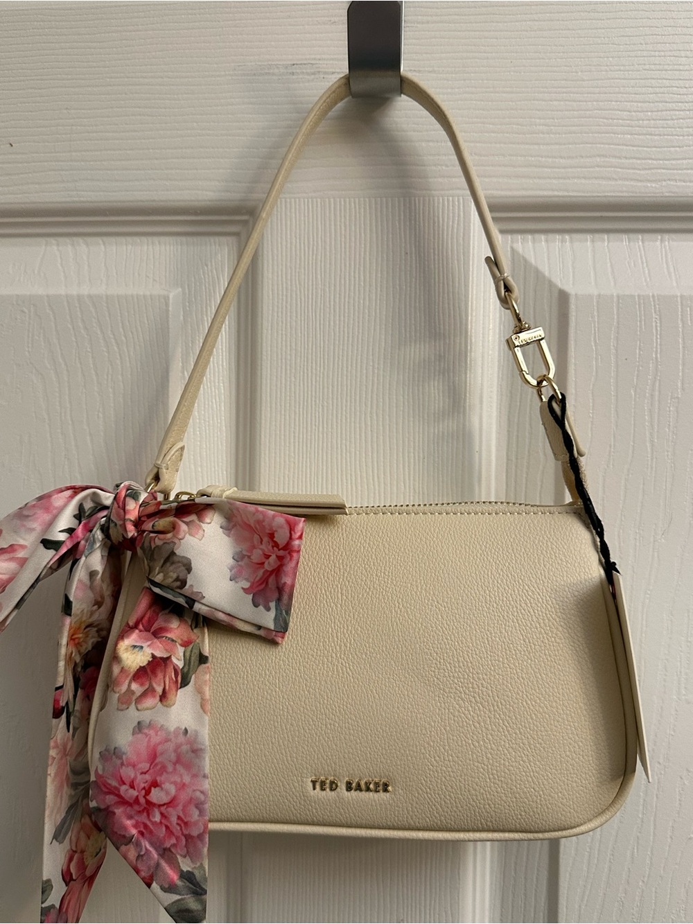 Ted Baker Cream Shoulder Bag with Floral Scarf Accent